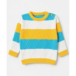 Babyhug Knit Full Sleeves Sweater Set With Striped Design - Blue