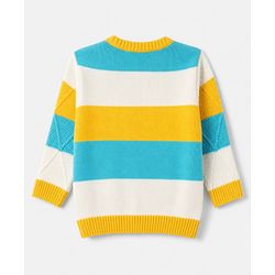 Babyhug Knit Full Sleeves Sweater Set With Striped Design - Blue