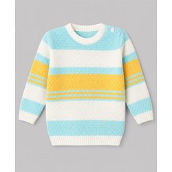 Babyhug Knit Full Sleeves Striped Sweater Set - Sky Blue