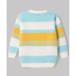 Babyhug Knit Full Sleeves Striped Sweater Set - Sky Blue
