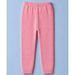 Babyhug Knit Full Sleeves Sweater Set with Floral & Rain Bear Design - Pink