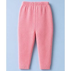 Babyhug Knit Full Sleeves Sweater Set with Floral & Rain Bear Design - Pink