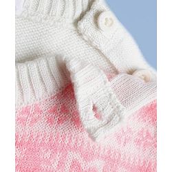 Babyhug Knit Full Sleeves Sweater Set with Floral & Rain Bear Design - Pink