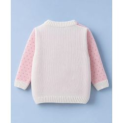 Babyhug Knit Full Sleeves Sweater Set with Floral & Rain Bear Design - Pink
