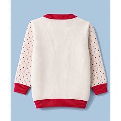 Babyhug Knit Full Sleeves  Sweater Set with Heart & Floral Design - Red