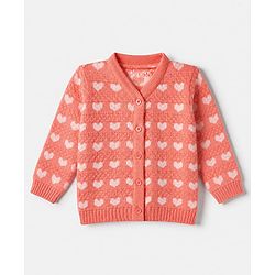 Babyhug Knitwear Sweater and Pant Full Sleeves with Full Length and Hearts Design in Peach for 3-6 Months