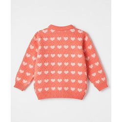 Babyhug Knitwear Sweater and Pant Full Sleeves with Full Length and Hearts Design in Peach for 3-6 Months