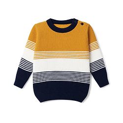 Babyhug Knit Full Sleeves Sweater Set with Color Block Design - Navy Blue