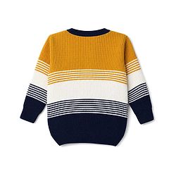 Babyhug Knit Full Sleeves Sweater Set with Color Block Design - Navy Blue