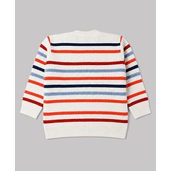 Babyhug Male Knit Full Sleeves Striped Sweater Set - White