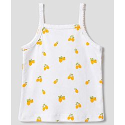 Babyhug 100% Cotton Single Jersey Knit Sleeveless Floral & Lemon Printed Slips Pack of 3 - White Pink & Green