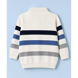Babyhug Knit Striped Full Sleeves Baby Sweater Set - White