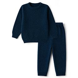 Babyhug Knit Full Sleeves Textured Sweater Set - Teal Blue
