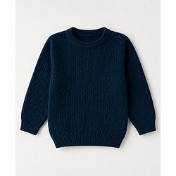 Babyhug Knit Full Sleeves Textured Sweater Set - Teal Blue