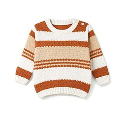 Babyhug Knit Full Sleeves Striped Sweater Set - Light Brown