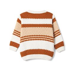 Babyhug Knit Full Sleeves Striped Sweater Set - Light Brown