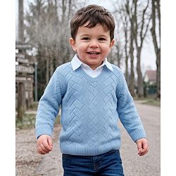 Babyhug Knit Full Sleeves Pullover with Cable Knit Design - Sky Blue