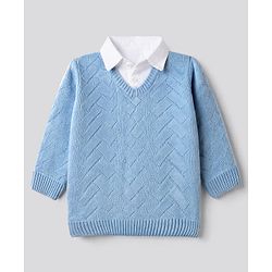 Babyhug Knit Full Sleeves Pullover with Cable Knit Design - Sky Blue