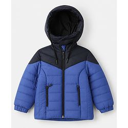 Babyhug Woven Full Sleeves Hooded Padded Quilted Winter Jacket - Light/Sky Blue