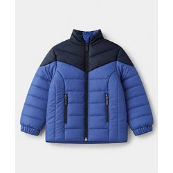 Babyhug Woven Full Sleeves Hooded Padded Quilted Winter Jacket - Light/Sky Blue