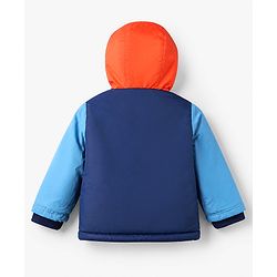 Babyhug Woven Padded Hoodie Jacket with Full Sleeves and Color Block in Navy Blue