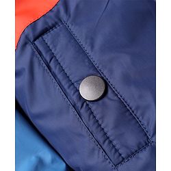 Babyhug Woven Padded Hoodie Jacket with Full Sleeves and Color Block in Navy Blue