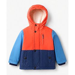 Babyhug Woven Padded Hoodie Jacket with Full Sleeves and Color Block in Navy Blue