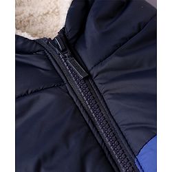 Babyhug Woven Padded Hoodie Jacket with Full Sleeves and Chevron Stripes Print in Navy Blue