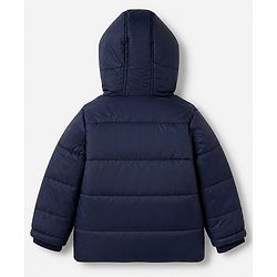 Babyhug Woven Padded Hoodie Jacket with Full Sleeves and Chevron Stripes Print in Navy Blue