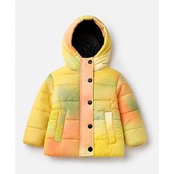 Babyhug Woven Padded Quilted Hooded Winter Jacket with Front Open & Full Sleeves with Tie-Dye Print - Yellow