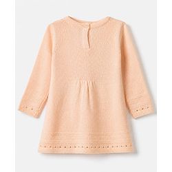 Babyhug Knit Woolen Dress with Full Sleeves and Cable Knit Design - Peach