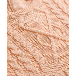 Babyhug Knit Woolen Dress with Full Sleeves and Cable Knit Design - Peach