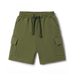 Babyhug 100% Cotton Single Jersey Knit Half Sleeves Dino Printed Henley T-Shirt and Shorts Set - Olive Green