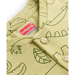 Babyhug 100% Cotton Single Jersey Knit Half Sleeves Dino Printed Henley T-Shirt and Shorts Set - Olive Green