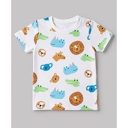 Babyhug 100% Cotton Single Jersey Knit Half Sleeves T-Shirt & Shorts With Animal Print - White & Light Brown
