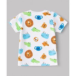 Babyhug 100% Cotton Single Jersey Knit Half Sleeves T-Shirt & Shorts With Animal Print - White & Light Brown