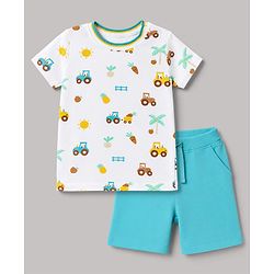Babyhug Single Jersey Knit Half Sleeves T-Shirt & Shorts Set Car Print - Blue