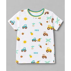 Babyhug Single Jersey Knit Half Sleeves T-Shirt & Shorts Set Car Print - Blue
