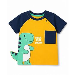 Babyhug Single Jersey Knit Half Raglan Sleeves T-Shirt & Shorts Set Dino Print - Orange & Blue