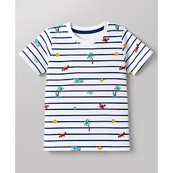 Babyhug 100% Cotton Single Jersey Knit Half Sleeves T-Shirt & Shorts Set With Sea Life Print - White & Navy Blue