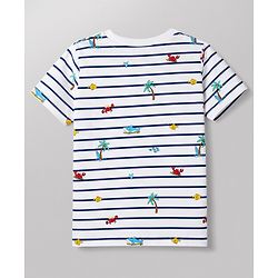 Babyhug 100% Cotton Single Jersey Knit Half Sleeves T-Shirt & Shorts Set With Sea Life Print - White & Navy Blue