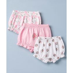 Babyhug 100% Cotton Single Jersey Knit Bloomer With Floral Print Pack of 3 - Pink White