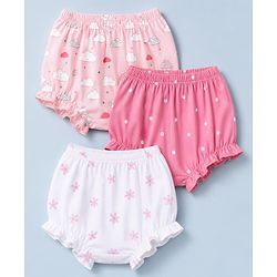 Babyhug 100% Cotton Single Jersey Knit Bloomer With Polka Dot & Floral Print Pack of 3 - Light Pink, Pink & White