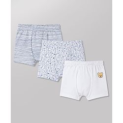 Babyhug 100% Cotton Knit Striped & Animal Printed Trunks Pack Of 3 - White & Blue