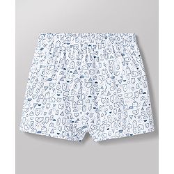 Babyhug 100% Cotton Knit Striped & Animal Printed Trunks Pack Of 3 - White & Blue