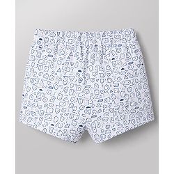 Babyhug 100% Cotton Knit Striped & Animal Printed Trunks Pack Of 3 - White & Blue