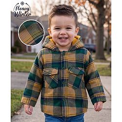Babyhug Cotton Woven Checked Hoodie With Full Sleeves  - Green