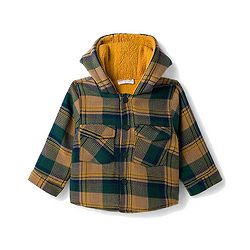 Babyhug Cotton Woven Checked Hoodie With Full Sleeves  - Green