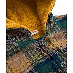 Babyhug Cotton Woven Checked Hoodie With Full Sleeves  - Green