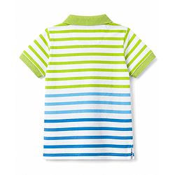Babyhug 100% Cotton Knit Half Sleeves Striped Polo Neck T Shirt - Light Green